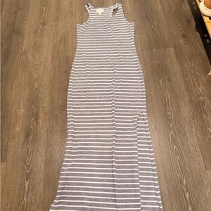 Sail to Sable Gray and White Striped Maxi Dress